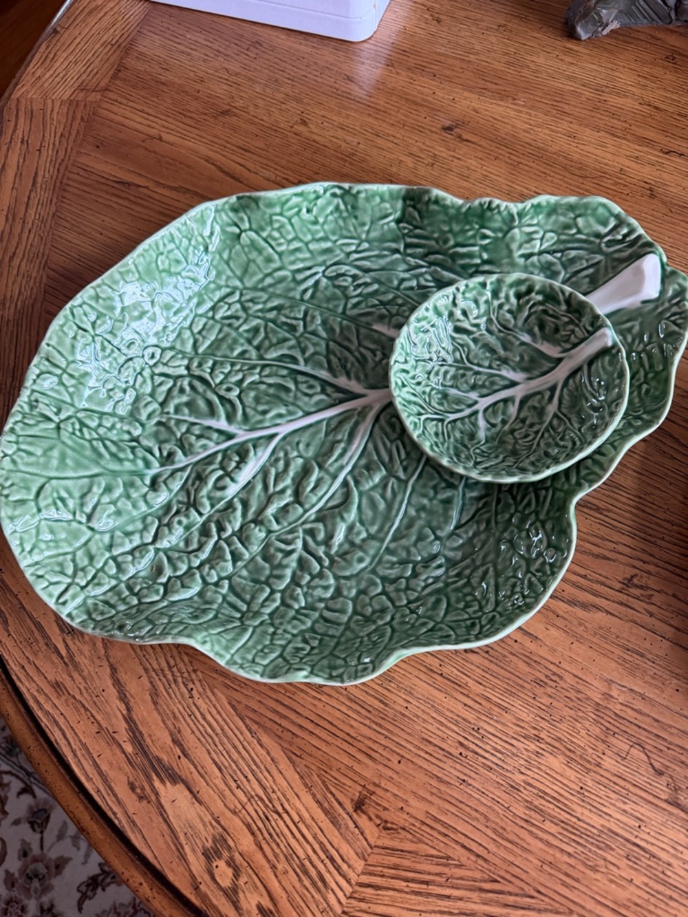 🥬🥬BordalloPinheiroRaisedCabbageLeafDesignCollectibleScarceNEWMajolicaPortugal15”